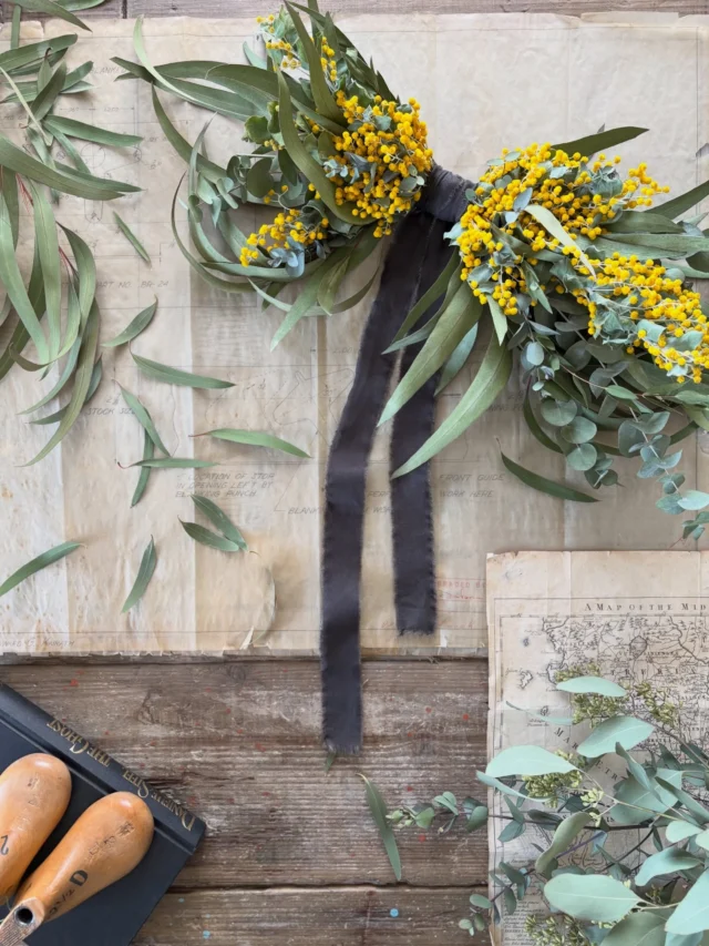 ▷▷▷イベント販売作品

3/8(日)｜Mimosa's  Stories

………………………………………………………………………………

ミモザが主役なイベント
『 Mimosa's  Stories 』にて販売する作品を
紹介しています

1日に2〜3作品ほど
たくさんの投稿になりますが
どうぞよろしくお願いします🟡🌿

………………………………………………………………………………

【 作品No.11 】
ミモザとユーカリのリボンスワッグ
H:25㎝
W:63㎝

たっぷりのユーカリと
たっぷりのミモザ

粒々が大きくて
葉っぱも散りにくいミモザの
パールアカシアと

ドライになると
ウネリが出てカッコいい
柳葉ユーカリをメインに
たっぷりと

束ねて組んで巻き上げて
アシンメトリーな
リボンスワッグに仕立てました
🟡🌿🌿

・
・
・

イベント販売作品はハイライトの
『 ミモザEVENT 』にまとめてます

　▽
　▽
　▽

───────────
　@hananoiekurumi 
───────────

・
・
・

────────────────────────

◉EVENT 『 Mimosa's Stories 』 
@knutcafe 
@studio_and_space_hidingblock

ミモザが主役なイベントを2年振り
ミモザの日に開催！
〝予約不要〟のワークショップも同時開催
詳細はブログをご覧ください
(ハイライトにブログ記事のリンクを貼っています🔗)

────────────────────────

・
・
・

#はなのいえくるみ
#ミモザ
#パールアカシア
#ミモザスワッグ
#MimosasStories2026